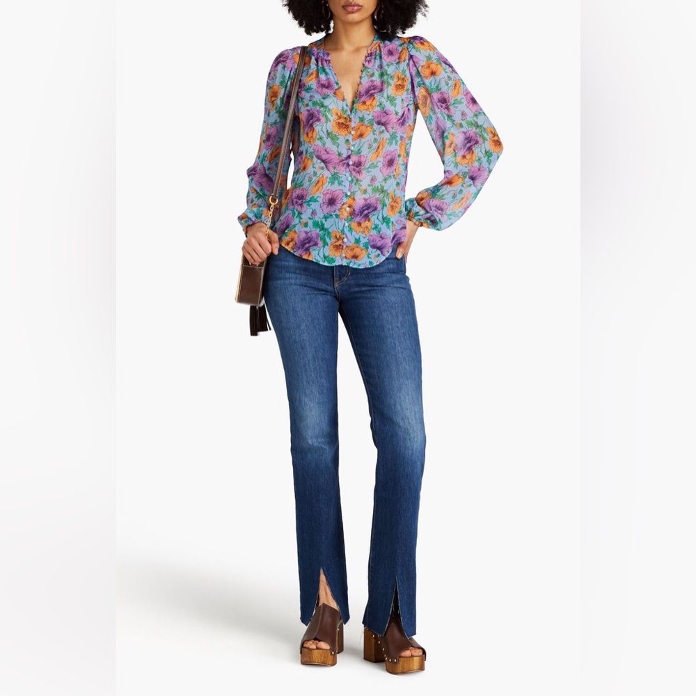 NWOT Veronica Beard Syden Floral Top in Lake Blue Multi Size 12.